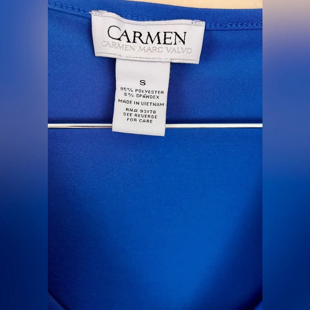 Carmen Marc Valvo Royal Blue Cowl Neck Top Gold Zipper Stud Shoulder Small - Picture 3 of 6